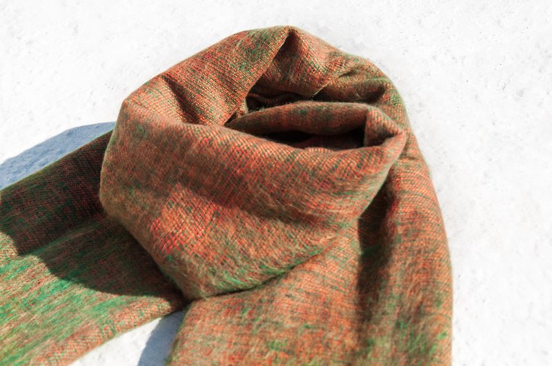 Wool shawl / boho knit scarf / knit shawl / blanket / pure wool scarf - orange green tea - Knit Scarves & Wraps - Wool Multicolor