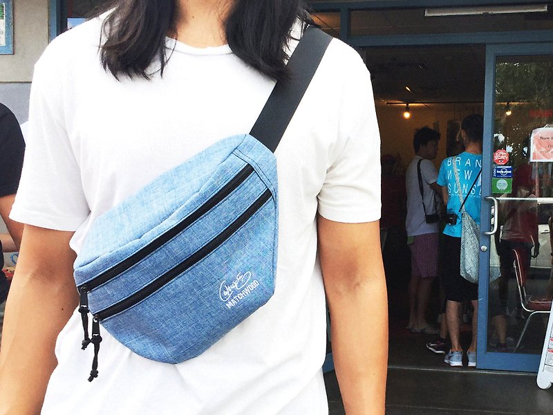 Portable pouch Matchwood X Culture Explorer Portable waist bag washed denim - กระเป๋าแมสเซนเจอร์ - วัสดุกันนำ้ สีน้ำเงิน