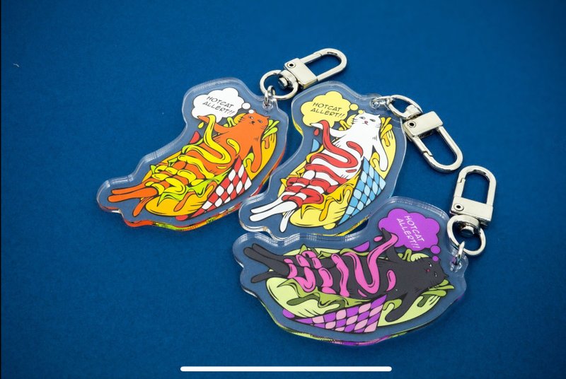 Hot dog cat hot dog keychain l 【Are you in trouble, sir?】disculpe senor? - Keychains - Acrylic Multicolor