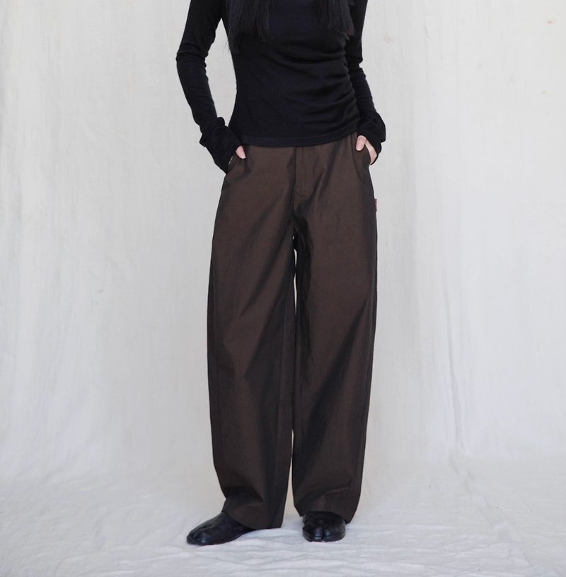 Retro youth silhouette natural texture casual trousers - กางเกงขายาว - วัสดุอื่นๆ สีนำ้ตาล
