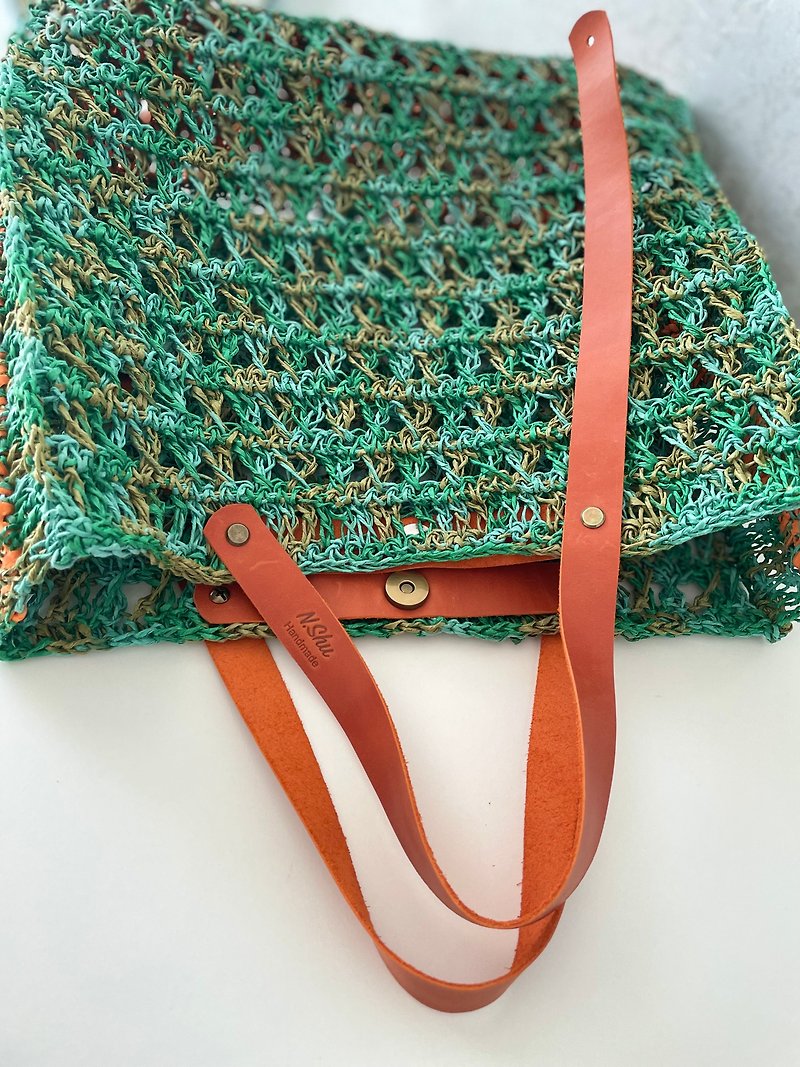 Green bag summer Raffia bag Crocahet raffia bag Handbag Bag for summer - 手提包/手提袋 - 紙 綠色