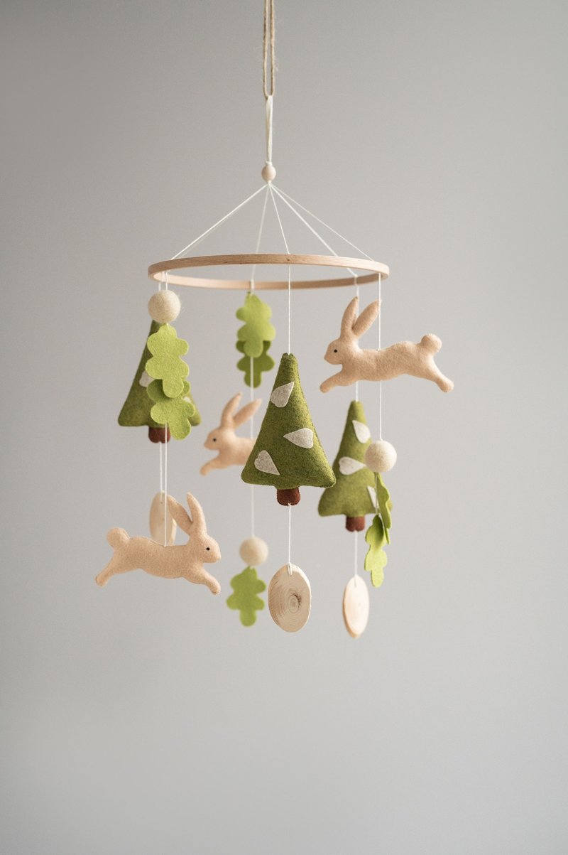 Bunny baby mobile, woodland mobile, bunny nursery decor, expecting mom gift - Kids' Toys - Eco-Friendly Materials Multicolor