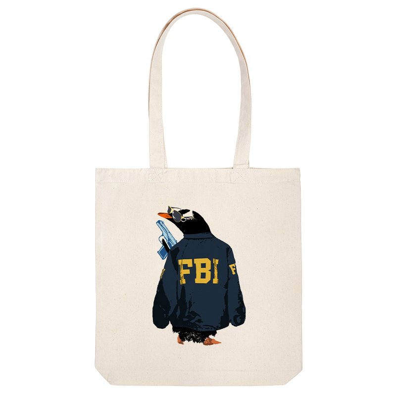 tote bag / FBI penguin - 手提包/手提袋 - 棉．麻 卡其色