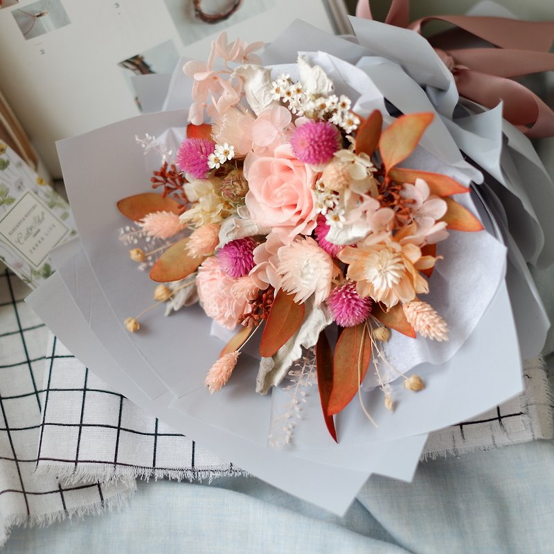 To be continued | Orange gray dry flowers not withered rose bouquet Valentine's Day proposal confession spot - ช่อดอกไม้แห้ง - พืช/ดอกไม้ สีส้ม