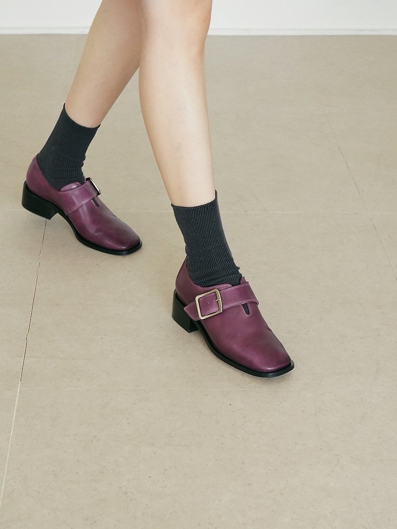 Re 35 Monk Strap Shoes - Deep Lavender - Women's Leather Shoes - Genuine Leather Purple