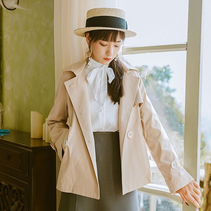 2018 autumn women's new detachable cap short windbreaker jacket YTQ8704 - Women's Blazers & Trench Coats - Polyester Khaki