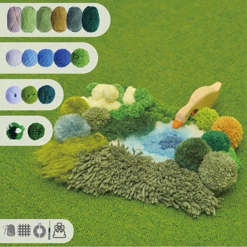 北緯 37 度 - 簇絨 3D 苔蘚杯墊材料包DIY 編織套件 - 編織/刺繡/羊毛氈/縫紉 - 棉．麻 綠色
