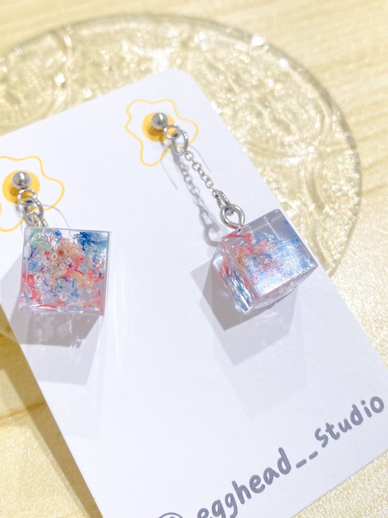 Colorful Square Preserved Flower Handmade Earrings - ต่างหู - สแตนเลส 