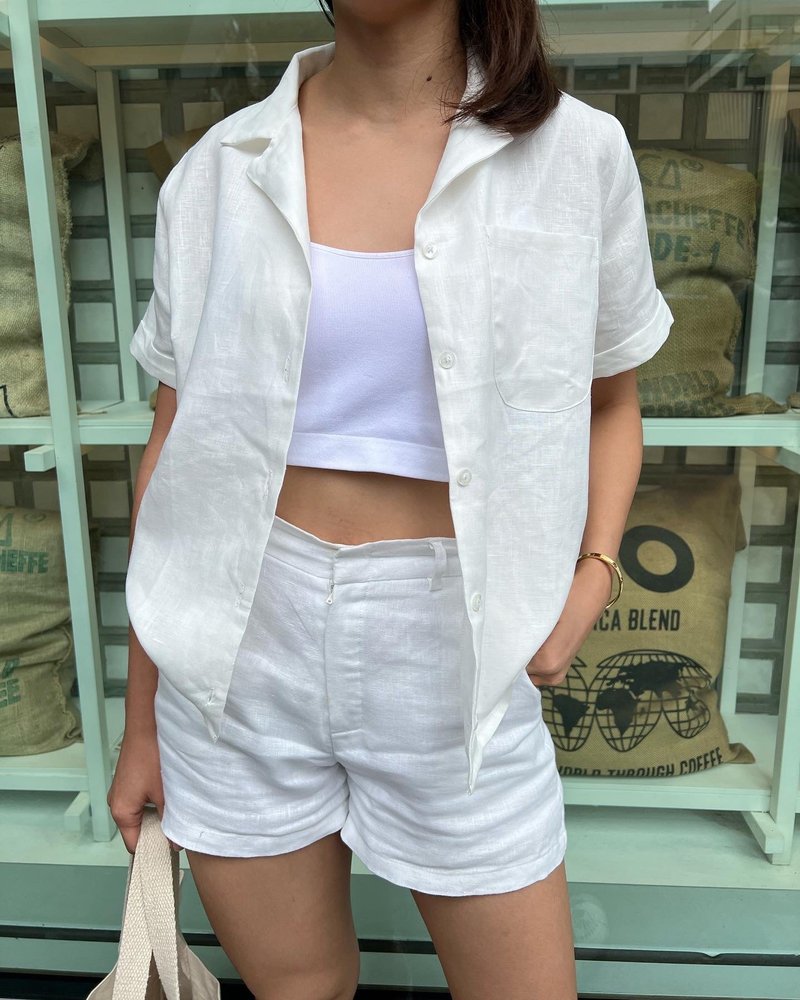 linen shirt 100% - Women's Shirts - Cotton & Hemp White