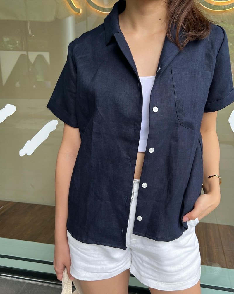 linen shirt 100% - 女襯衫 - 棉．麻 白色