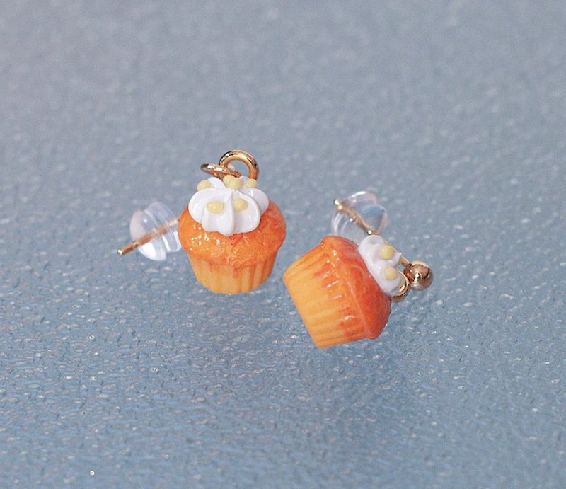 Miniature Food Earrings Stud Earrings - Pocket Simulation Food Earrings Cream Cake - ต่างหู - ดินเหนียว สีส้ม