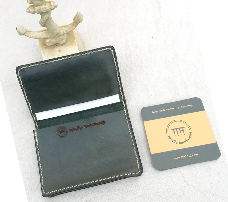 Flip business card holder, business card holder, card holder-made of Italian emerald cow leather- - แฟ้ม - หนังแท้ สีเขียว
