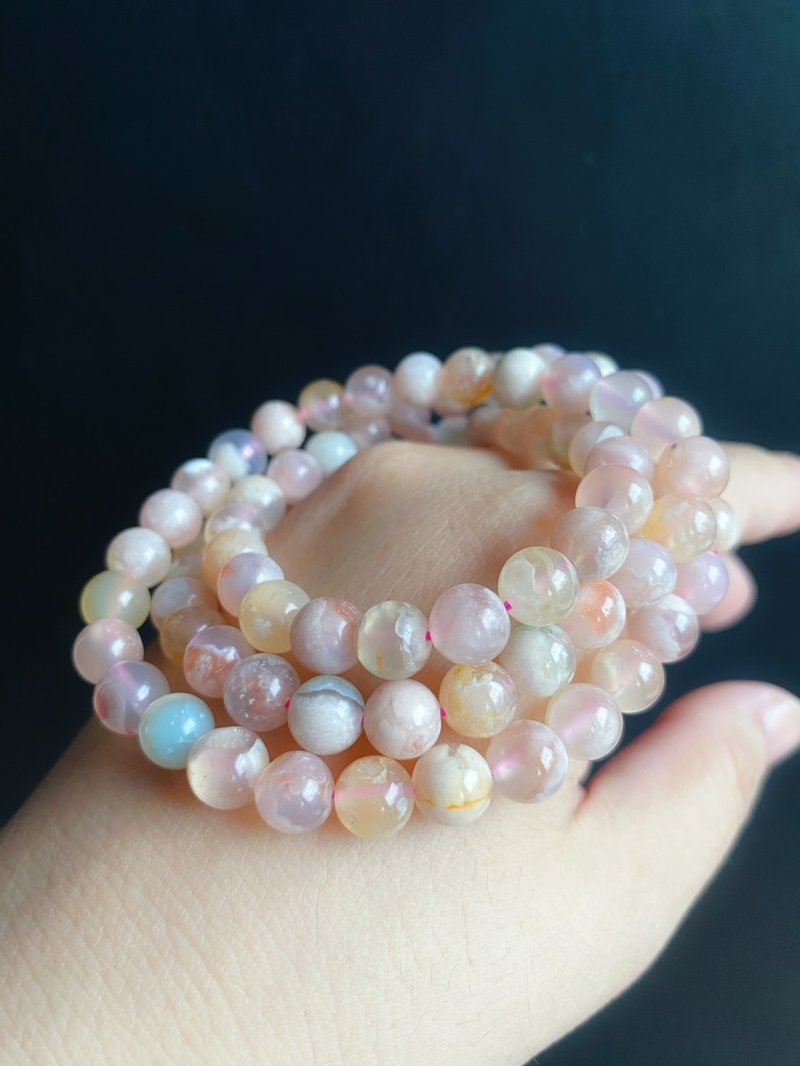 孤品 永恒的花 櫻花瑪瑙 多彩 多圈 手鍊 天然石 禮物 獨一無二 - 手鍊/手環 - 水晶 多色