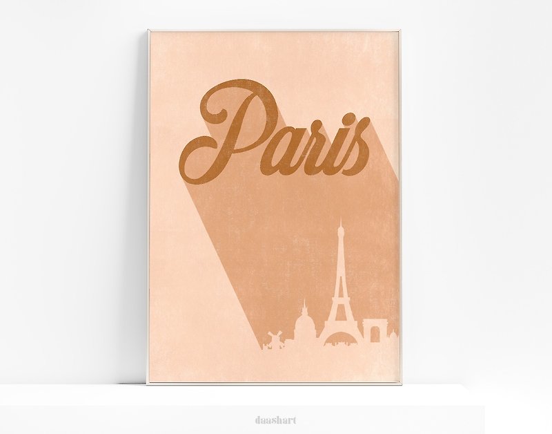 Paris poster vintage Beige and brown Printable wall art Cityscape prints - Digital Portraits, Paintings & Illustrations - Other Materials 