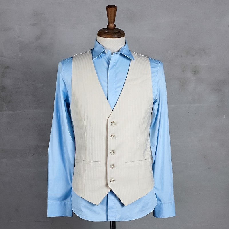 Striped cardigan vest-HG0253-350 - Men's Tank Tops & Vests - Other Man-Made Fibers White