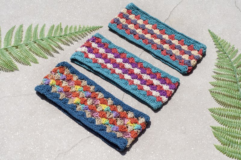 Hand Linen cotton braided ribbon / tape woven colorful hair / hair accessories crocheted / rainbow gradient ribbon - Hill - Headbands - Cotton & Hemp Multicolor