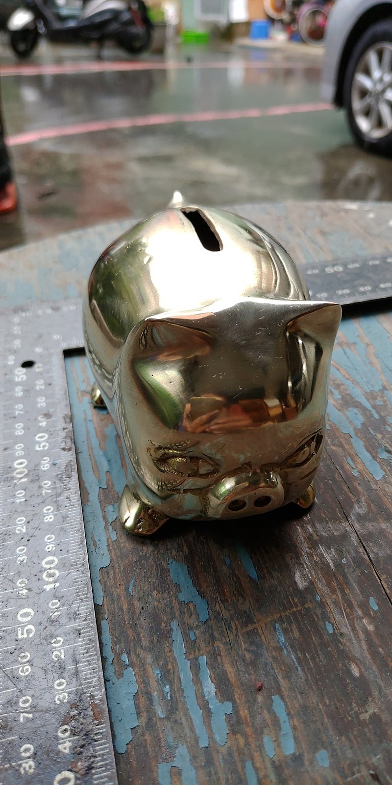 Early collection of industrial style_old Bronze piggy bank_saving tube fortune lucky gold pig paper ballast decoration E (small) - กระปุกออมสิน - โลหะ 