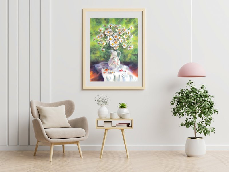 Daisy watercolor Poster Museum quality print Wall art by artist Irina Zhunaeva - โปสเตอร์ - กระดาษ หลากหลายสี