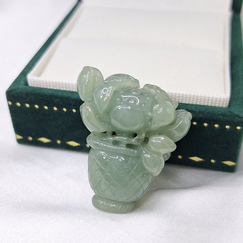老料 油清 花瓶 蓮花瓶擺件 | 天然緬甸玉A貨翡翠 - 擺飾/家飾品 - 玉石 