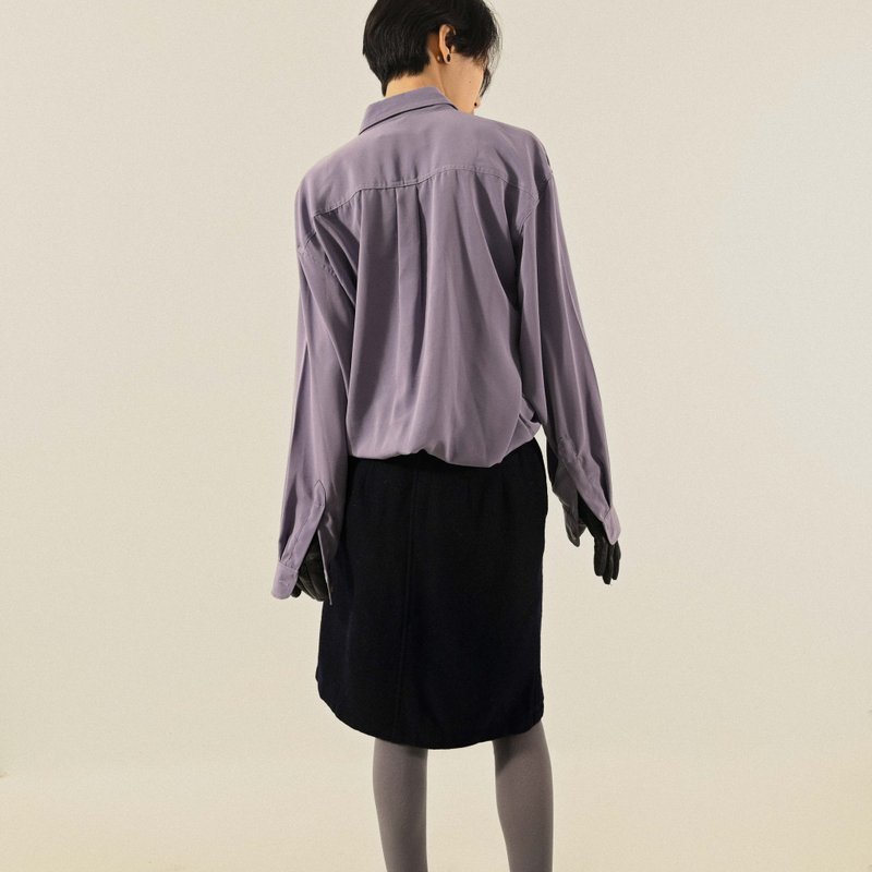 【NaSuBi Vintage】經典版型純色古著襯衫 - 女襯衫 - 其他人造纖維 紫色
