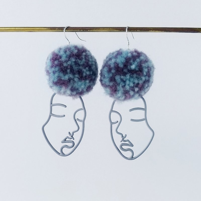 Turquoise face with afro head - Earrings & Clip-ons - Sterling Silver Blue