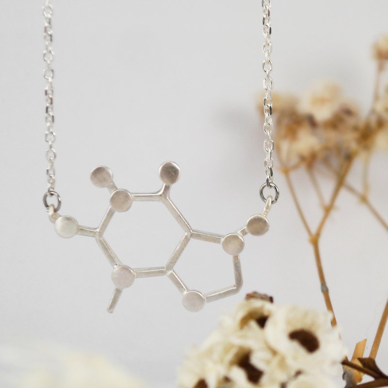 Coffee Department - Caffeine Molecule - Chemical Symbol Necklace Sterling Silver Handmade Jewelry - สร้อยคอทรง Collar - โลหะ สีเงิน