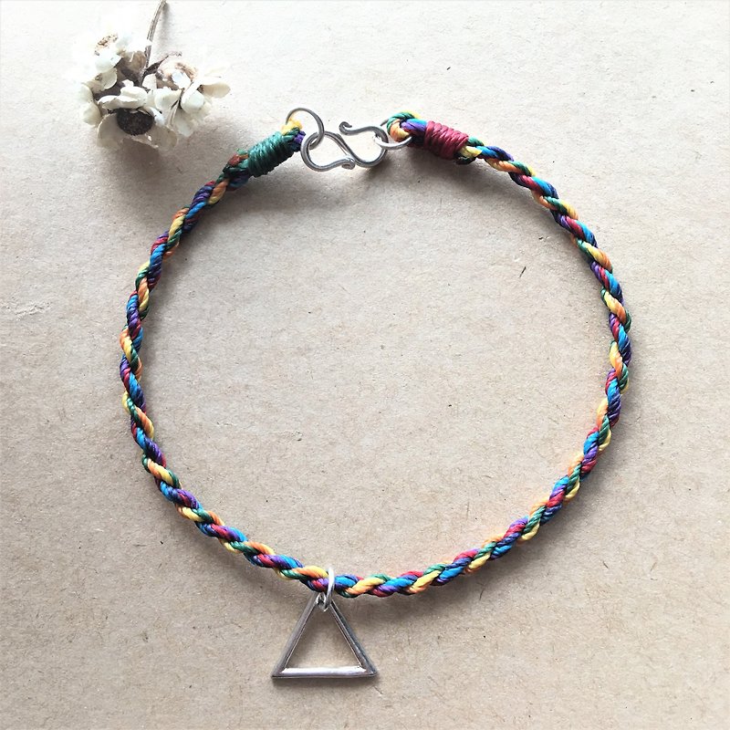 Handcuffs series rainbow in your heart my triangle simple thin bracelet 925 sterling silver Japanese wax line - สร้อยข้อมือ - เงินแท้ 