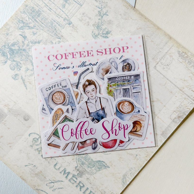 Coffee Shop hand-painted stickers - Stickers - Paper 