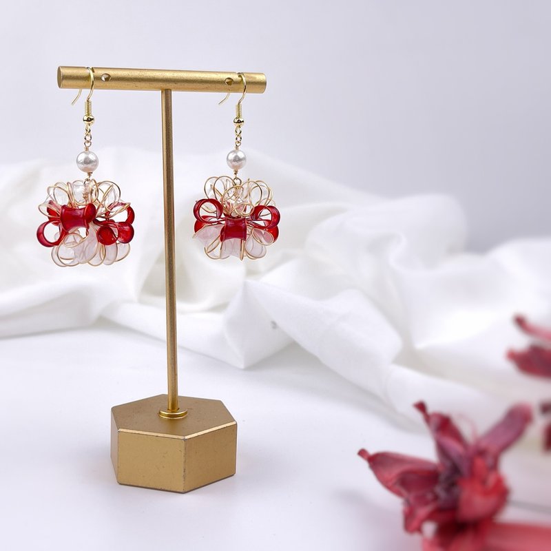 Crystal Flower Resin Earrings-Satin Ribbon Flower Balls - Earrings & Clip-ons - Resin Multicolor