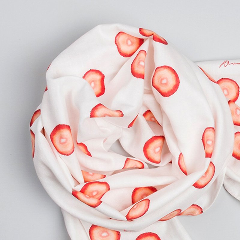 Strawberry Strawberries-Long Scarf - Knit Scarves & Wraps - Cotton & Hemp 