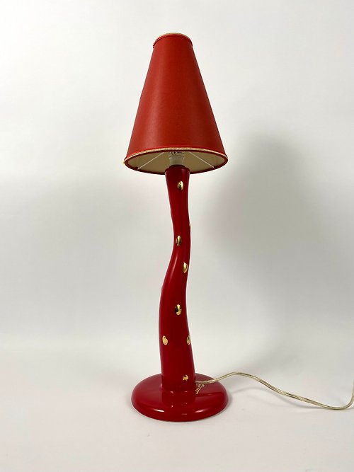 HappyDuckVintage 復古檯燈 搭配正宗燈罩 採用彩陶 Longwy 法國 1970 年代
