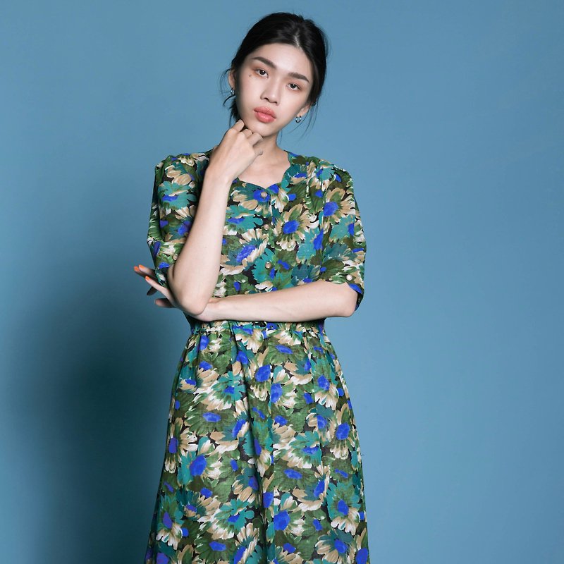 Find green flowers | Vintage dress - One Piece Dresses - Other Materials 