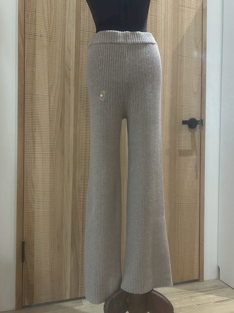 厚磅修身槓條褲 - 女長褲 - 羊毛 卡其色