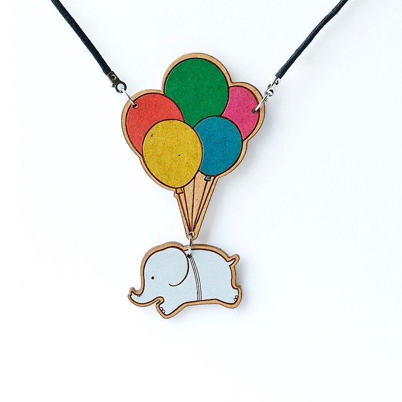 Wooden necklace -Flying Elephant - Necklaces - Wood Multicolor