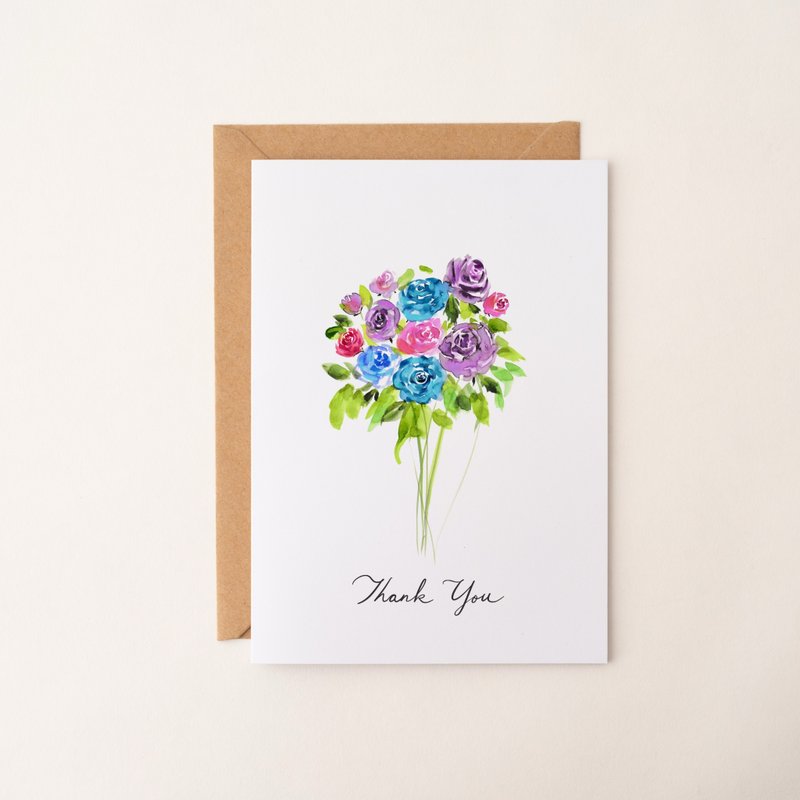 Watercolor Rose Thank You Card, Customizable All-Purpose Card, Birthday Card, Gift Card, Small Card, Handwritten, Folded Card - Cards & Postcards - Paper Multicolor