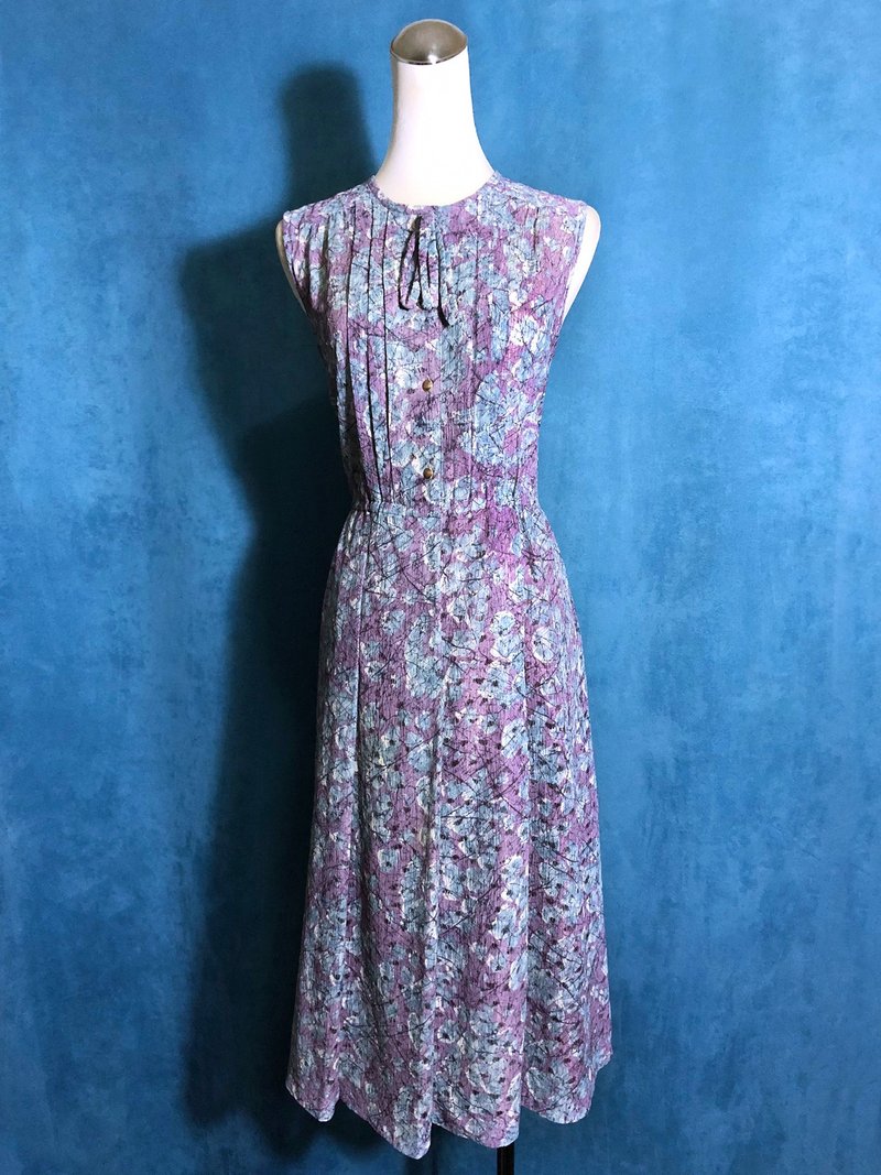 藍紫古典蕾絲無袖洋裝/ 國外帶回 VINTAGE - 洋裝/連身裙 - 聚酯纖維 藍色