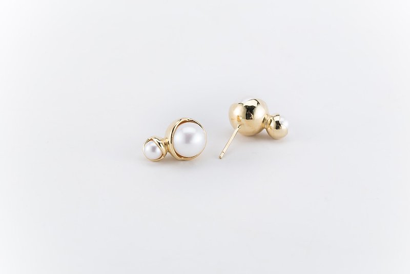 Fruity Double Pearl Earrings - ต่างหู - เงิน สีทอง