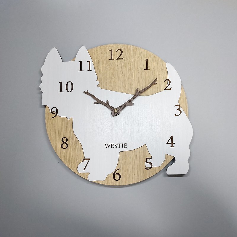 Limited time big discount of 3000 yen off Personalized dog wall clock with protruding edges West Highland White Terrier Westie Silent clock - Clocks - Wood 