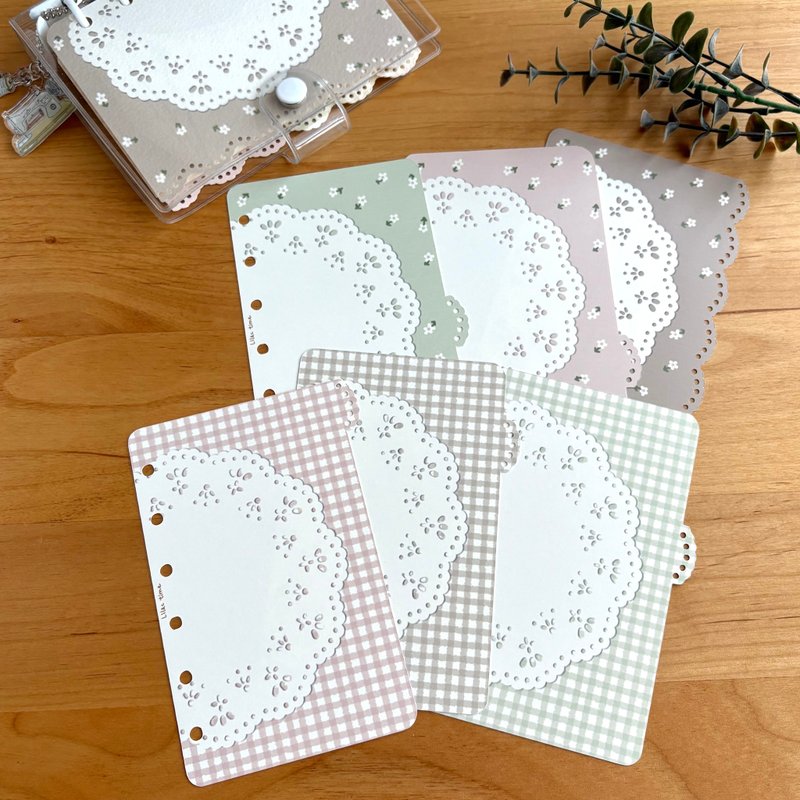 【Pinkoi限定販売】ミニ６(６穴)サイズ　花とレースのインデックス６枚入+シンプルレースのリフィル12枚セット - 筆記本/手帳 - 紙 