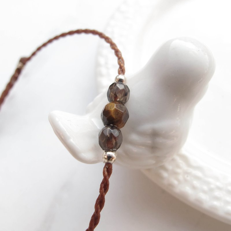 Big staff Taipa [manual creation] tiger eye stone × natural stone very fine wax rope bracelet sterling silver positive energy - สร้อยข้อมือ - เครื่องประดับพลอย หลากหลายสี