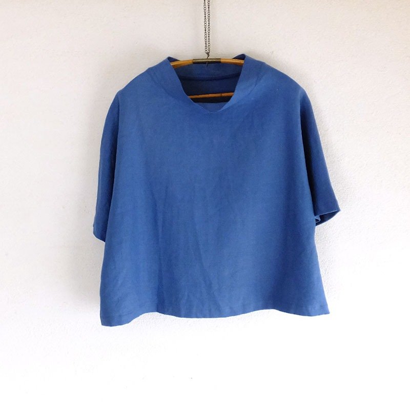 棉．麻 女裝 上衣 藍色 - French linen pullover blue