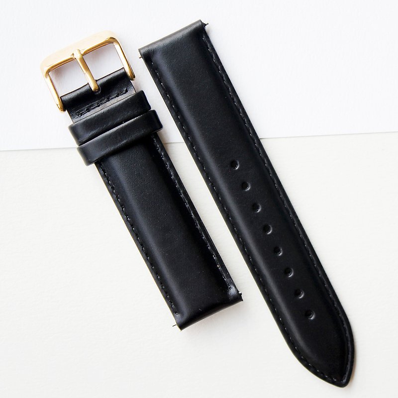 【PICONO】Quick release black leather strap - Gold Buckle - Men's & Unisex Watches - Genuine Leather 