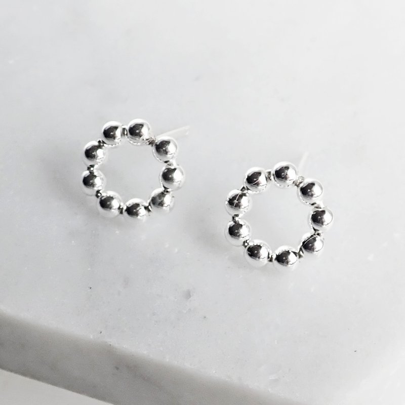Crazy Geometry | Cute Portey Donut Activity Beads Round 925 Sterling Silver Post Earrings - Earrings & Clip-ons - Sterling Silver Silver