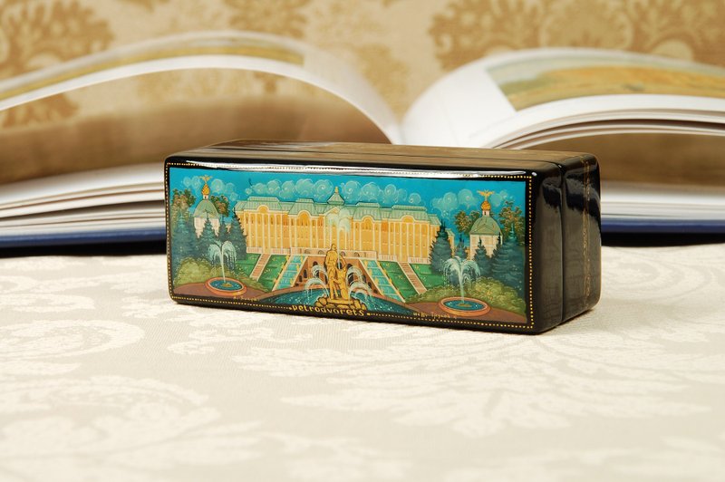 Petrodvorets small lacquer box St Petersburg hand painted Kholui miniature art - Items for Display - Other Materials 