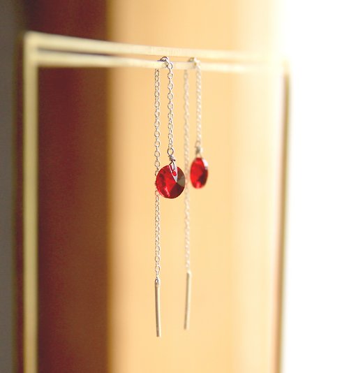 目目設計Gaze 極簡系列 - 亮澤艷紅 - 紅蛋白石 - 925純銀手作耳環 免費改夾式 銀飾 禮物 包裝