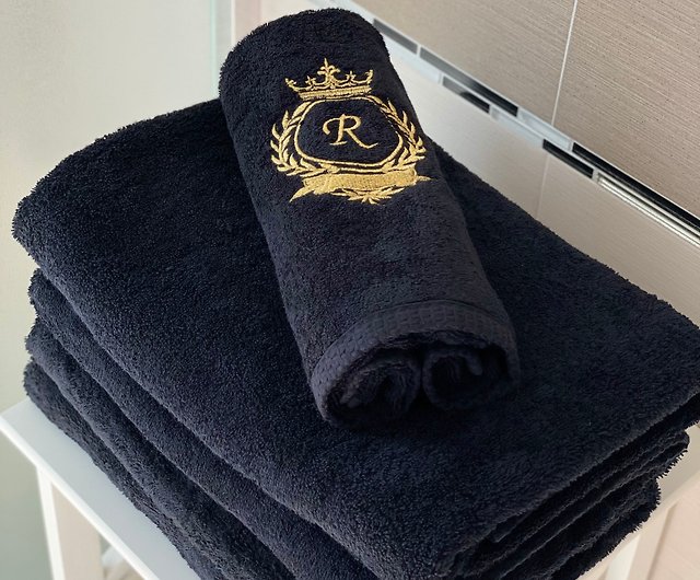Black Hand and Bath Towels, Hand Towels, Custom Towels, Black