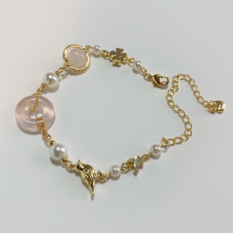 Blessings and Love Bracelet - Handmade with Rose Quartz and Shell Pearl - Bracelets - Crystal Pink