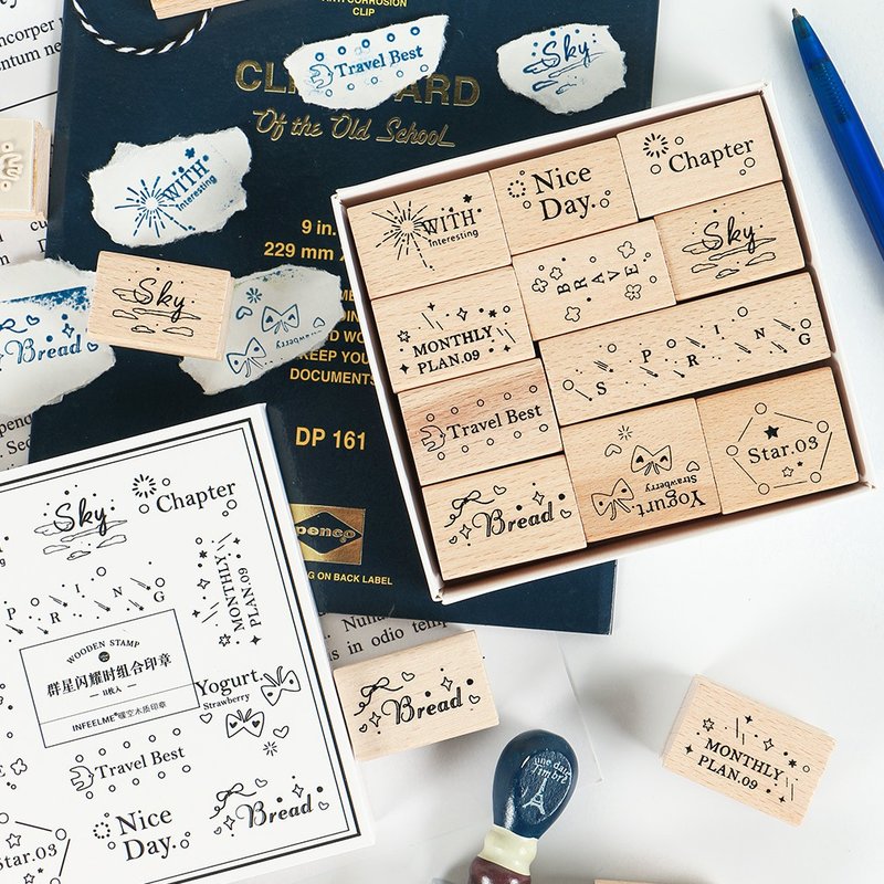 Infeel.Me warm empty hand account companion wooden stamp[combination when the stars shine] 11 pieces - Stamps & Stamp Pads - Wood Multicolor