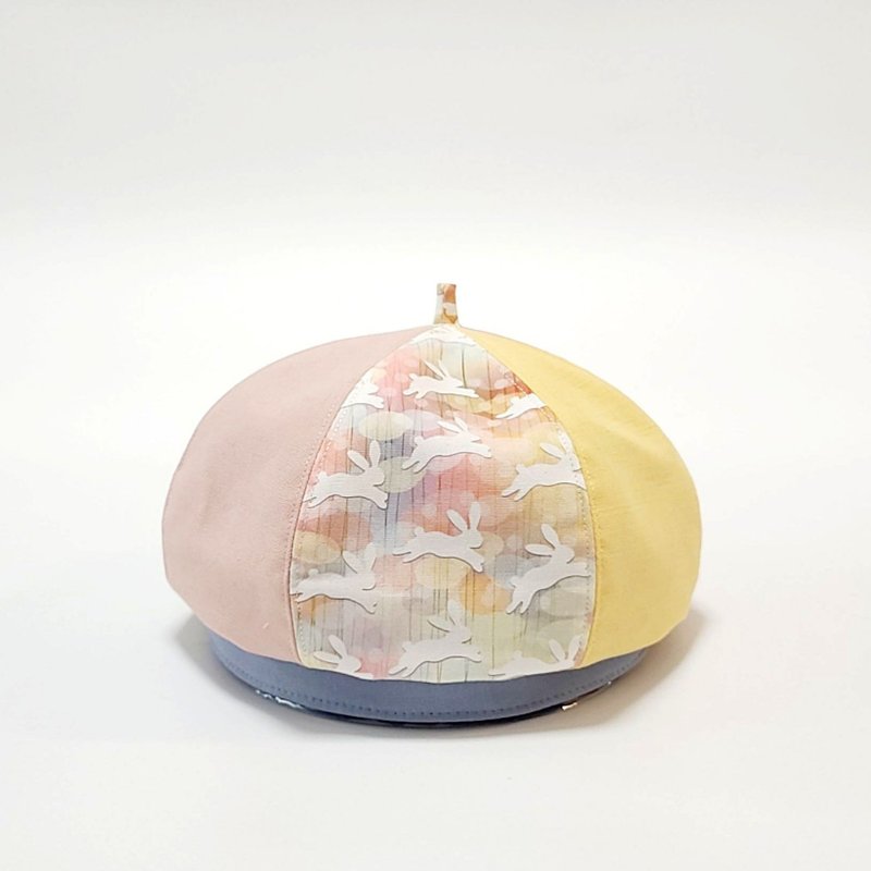 【HiGh MaLi】Beret/Painter Hat/Psychedelic Rabbit+Goose Yellow+Pink+Aqua Blue Border/Color Matching#Mid-Autumn Festival - หมวก - ผ้าฝ้าย/ผ้าลินิน หลากหลายสี