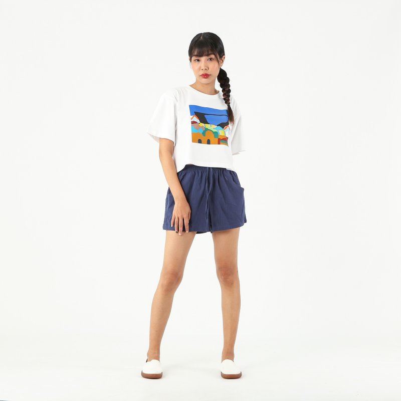 T-Shirt Crop Cotton Digital Print Screen - เสื้อยืดผู้หญิง - ผ้าฝ้าย/ผ้าลินิน ขาว